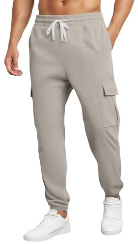 Herr jogging sweatpants raka ben säckig långa träningsbyxor herr lös passform löparbyxor joggingbyxor utomhusbyxor sportbyxor elastisk midja sweatpants fritidsbyxor med fickor, Beige, M