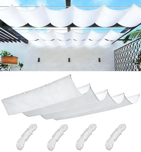 Voile-D'ombrage Rétractable Vague Imperméable Bâche Dombrage Voile Solaire Pare-Soleil Jardin Balcon Toile-Ombrage UV Protection pour Patio Terrasse Extérieur 3x4M Blanc