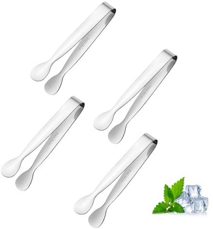 4 Stück Zuckerzange,Edelstahl Zangen Candybar,Mini Eiszange für Eiswürfel und Candybar,Servierzange für Dessert und Buffet,Kleine Zange für Zuckerwürfel,Eiswürfelzange für Bar,Picknick & Party(Silber)