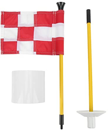 Golf Pin Flag Hole Cup Set, Portable Detachable Mini Putting Green Flagstick Yard Practice Supplies Easy Drainage Small Convenient Tear Sturdy Flagpole Aging (White Red Grid)