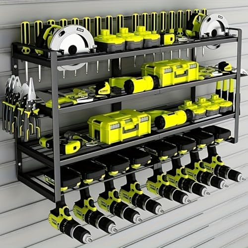 Yolispa 4 Layer Power Tool Organiser Wall Mount, Heavy Duty Garage Storage
