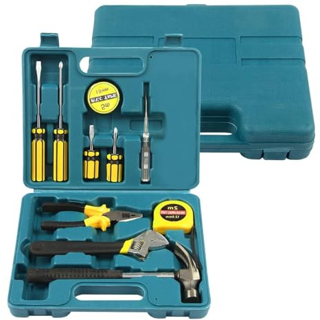 Tool Set, 11-Piece Hand Tool Kit, Durable Plastic Toolbox for Home Fix and Repair, Professional Hand Carry Tools for DIY Projects