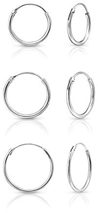 DTPsilver® 3 Paare Kleine/Mittelgroße Creolen Ohrringe 925 Sterling Silber - Dicke 1.2 mm - Durchmesser 16, 18, 20 mm