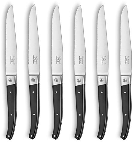 Lou Laguiole Pro - Coffret 6 couteaux steak lame dentée, Black