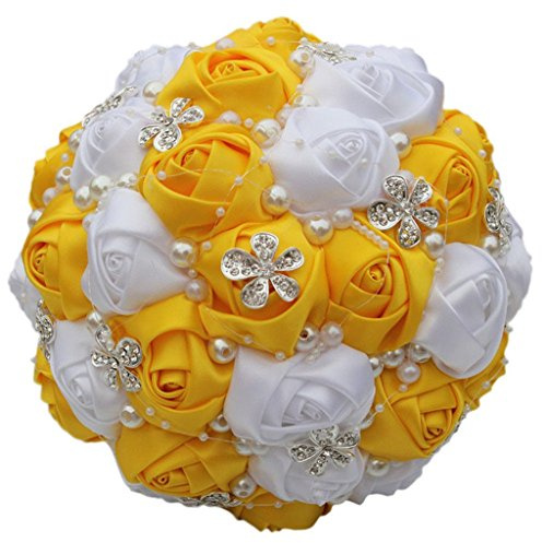 Fouriding Handgemachte Brosche Brautstrauß Braut Satin Rosen Blumen Strass Perlen Blumensträusse Hochzeit Strauß Künstliche Blumenstrauß künstlicher Rosenstrauß Dekoration