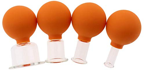 Tubayia 4 Stück Feuerlosen Schröpfglas Vakuum Schröpfbecher mit Saugball für Schröpfen Massage (Orange)