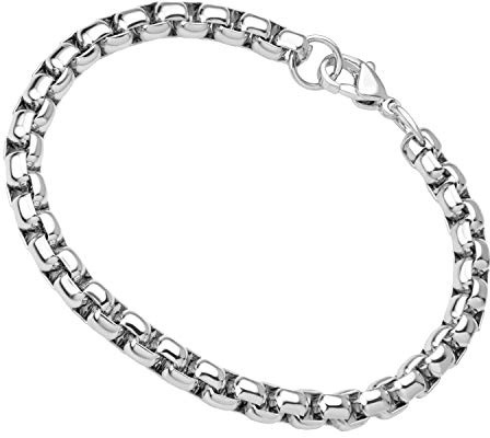 555Jewelry 5mm Stainless Steel Box Chain Bracelet for Men & Women, Stainless Steel Bracelet for Men, Bracelet Chain For Men, Sliver, 7.5 Inch