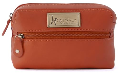 Catwalk Collection Handbags - Damen Leder Make - Up Tasche Klein - Kosmetiktasche für Handtasche - Multifunktional Beutel für Reise - Savannah Hellbraun