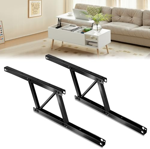 Bisagra Elevable para Mesa de Centro Superior, Soporte de Marco de Escritorio de Pie Plegable con Bisagras de Montaje y Muelle para Mesa de Café Poweka
