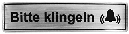 BIKE-label 3D Aufkleber Alu Optik Hinweisschild Bitte Klingeln Türschild 65 x 16 mm 900067VA
