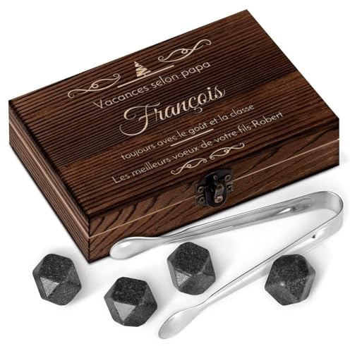 Maverton Set de Pierres à Whisky dans Une boîte personnalisée, Cadeau Homme | Cadeau personnalisé pour Noël, Granit Whisky glaçons, Coffret gravé, Ensemble de 6 Pierres, Arbre