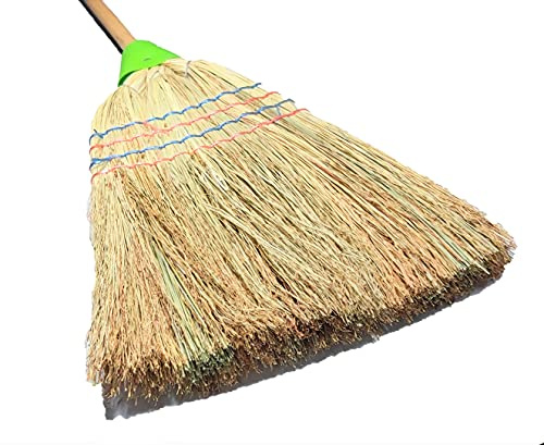 Lot de 2 balais sorgho millet avec manche en bois et triple lien renforcé en tissu avec fil galvanisé.