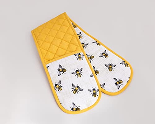 Downview Bumble Bee Design Quilted Double Oven Glove 100% Cotton in Yellow