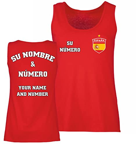 lepni.me Spanien Fußball-Tanktop für Frauen - Ihr Name und Ihre Nummer - Geschenke zur Fußball-Europameisterschaft oder Weltmeisterschaft 2022 (XXL Rot Mehrfarben)