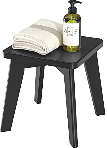 Small Step Stool for Kids, Black Wooden Foot Rest for Shaving Legs, 10 High Non Slip Short Stool for Bathroom, Bedroom, Kitchen