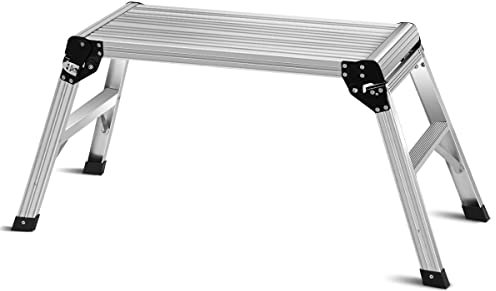 TANGZON Folding Aluminium Hop Up Work Platform, Step Up Bench Ladder Stool with Safety Locks, Anti-Skid Top & Pads, 150KG Capacity Platform Stool Bench for Washing Vehicles Windows (107 x 40 x 50cm)