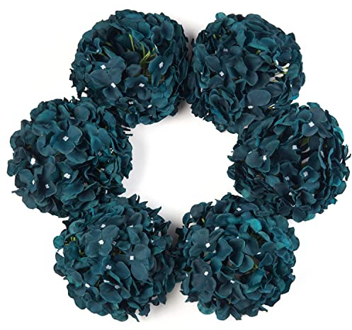 DuHouse Cabezas de hortensias Artificiales de Seda más Grandes con Tallo, Flores de hortensias Falsas para Boda, hogar, jardín, Centro de Mesa, Paquete de 6 (Azul Pavo Real)