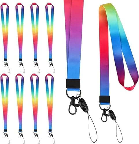 GOTRUST Schlüsselband Regenbogen Farbe, 10Stück Bunt Umhängeband Lanyards, Nylon Schlüsselbänder mit Karabinerhaken, Büro Abzeichen landyard für Kinder Erwachsene, Kartenhuellen Ausweise, Schlüssel