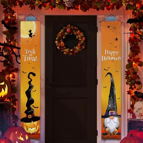 2PCS Bannières de Porte Halloween Décoration Banderole Extérieur Porche Banderole Décor Banderole à Suspendre Maison Décor Halloween 180x30cm
