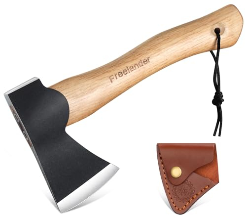 Freelander Survival Axt Klein, 26CM Outdoor Axt Holz Spalten Handbeil Geschmiedet, Bushcraft Axt Beil mit Lederscheide, Outdoor Axt Survival Camping Leicht Spaltaxt, Geschenke für Männer