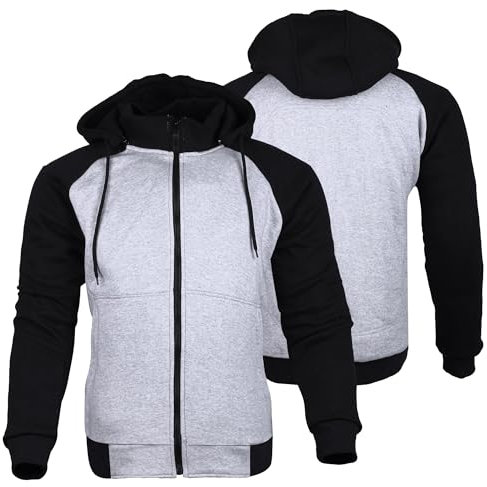 Bikers Gear Australia - Chaqueta para motociclistas – Sudadera con capucha protectora negra, roja y gris, forrada con Kevlar y chaquetas de moto con capucha blanda desmontable para hombres, gris/negro
