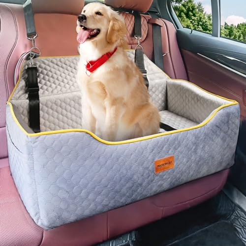 Autositz für große/mittelgroße Hunde oder 2 kleine – Memory-Foam-Bett, Haustier-Sicherheitserhöhung für Rücksitze, abnehmbar, waschbar, Tragetaschen für Reisen