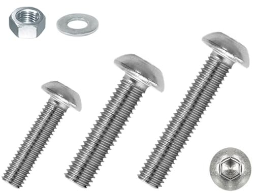 M4 Linsenkopfschrauben - V2A Edelstahl - ISO 7380 - Flachkopfschraube ISK inkl. Mutter + Scheibe (25, M4 x 12 mm)