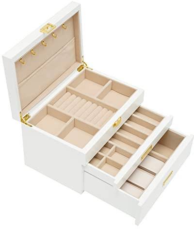 Schmuckkasten mit 3 Ebenen, Schmuckschatulle Schmuckkästchen Groß Schmuckbox-Damen, Schubladen für Halsketten, Armbanduhren, Ringe, Armbänder, Ohrringe