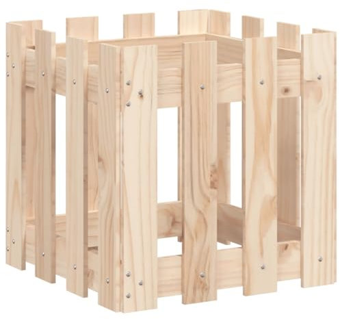 Hochbeet aus Holz, Lattenzaun Design Blumenbeet Blumenkasten Pflanzkasten Pflanzbeet Gartenbeet Pflanzkübel für Garten & Balkon, 40x40x40 cm Massivholz Kiefer