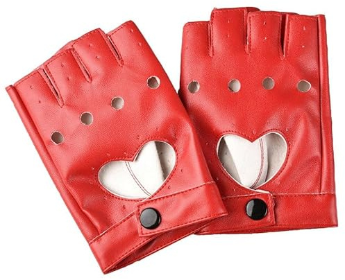 Joayuezo Punk Gants Rivets Mitaines Mitaines Jupe Mitaines Femmes Filles Gants en Cuir pour Halloween Femmes Adolescentes Cosplay (Coeur, Rouge)