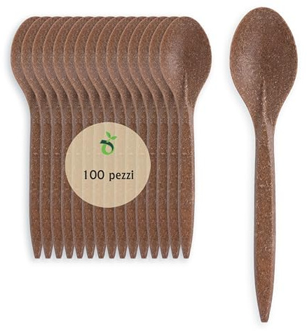 ECOPICNIC Cuillères Jetables WPC 100 Pièces Marron Foncé | Cuillères Écologiques et Durables en Bois et Plastique Composites, Parfaites pour Couverts Jetables Événements, Fêtes