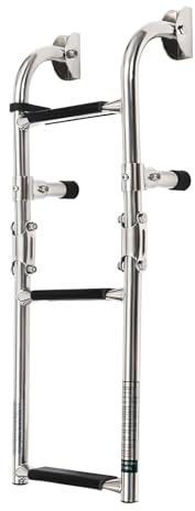 MEHOOSPVN 3 Step Folding Boat Ladder, Stainless Steel Boat Boarding Ladder with Non-Slip Steps, Heavy Duty Deck Ladder for Marine Yacht Swimming Pool with Sturdy PVC Steps Rated to 350 lbs /158.8kg