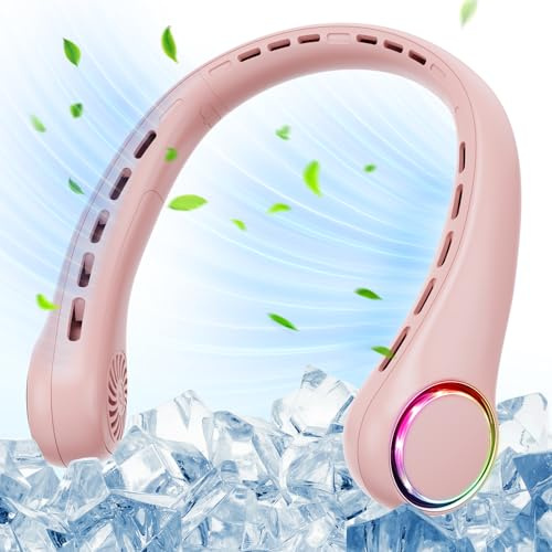 Ultralent Halsventilator,4000mAh Nackenventilator USB Mini Ventilator Hals,Neck Fan,leise,3 Geschwindigkeiten,LED-Licht,Tragbarer Ventilator Nacken für Outdoor,Innenräume,Camping,Reisen,Sport-Rosa