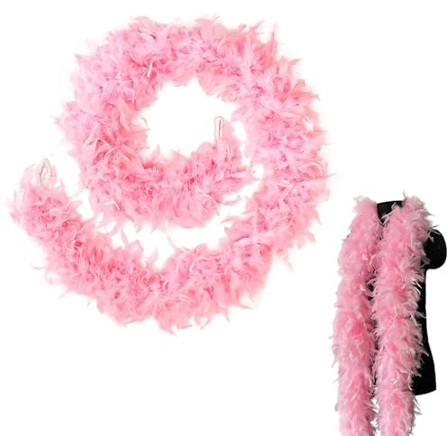 MORAINJAY Boa di Piume Rosa, 2m/6.6ft Tacchino Naturale per il fai da te, 80g Spesse Soffice Boa di Piume, Accessori per Costumi a Y, Natale, Carnevale, Ballo, Feste di Nozze