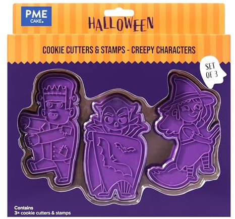 PME Halloween Cortadores y Sellos de Galletas - Personajes Espeluznantes (Set de 3)