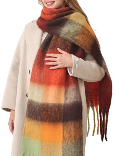 HOTIAN Women's Large Scarf Colorful Chunky Plaid Scarves Soft Winter Thick Tassel Warm Wrap Shawl