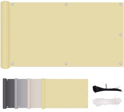 MENGH Balkon Sichtschutz Ohne Bohren Wind- und UV-Schutz,160g/m², Mit Montagezubehör, 100% Polyester, für Balkongeländer, Terrasse & Garten Beige 90x500cm