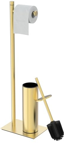 RUACQ Toilettenpapierhalter Ständer mit WC-Bürste und Halter Set, 304 Edelstahl, Badezimmer, Toilettenpapierrollenhalter, freistehend, beschwerter Boden, strapazierfähig (gebürstetes Gold)