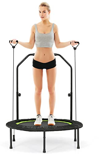 GOPLUS Trampoline de Fitness Pliable Ø 101CM avec 2 Cordons et Poignée Réglable pour Adultes et Enfants Charge 150 KG