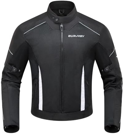 Burjosy Chaqueta de moto de Verano para Hombre con Protectores, Chaqueta de Motocicleta de Malla Transpirable Reflectante Ligera