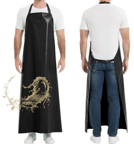 Grembiule in Gomma Spessa, 130 x 90 cm, Regolabile, Resistente a Olio e Sostanze Chimiche, Grembiule da Lavoro Extra Lungo Impermeabile per Lavare Piatti, Giardinaggio, Lavori Di Laboratorio, Nero