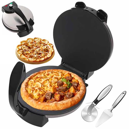 Pizza Maker de 12 Pulgadas, Horno de Pizza eléctrico con 2 Accesorios, Superficie Antiadherente, Horno de Pizza Interior de Acero Inoxidable con Controles de Temperatura Ajustables