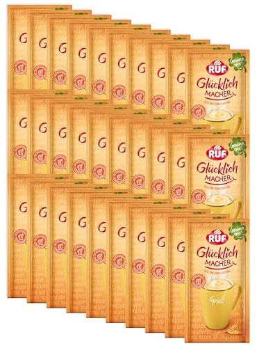 RUF Monats-Vorrat Glücklichmacher Tassenpudding Grieß, Cremepudding mit klassischem Grieß-Geschmack, nur Wasser hinzufügen, 30 x 59g Beutel