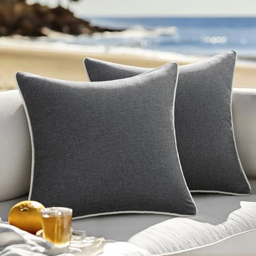 MIULEE 2er Outdoor Kissenbezug Wetterfeste Dekokissen Moderne Kissenhüllen Dekoration Polyster Leinen-Optik Couchkissen Für Garten Sofa Wohnzimmer Bett Kissenhülle 40x40cm A-Dunkelgrau