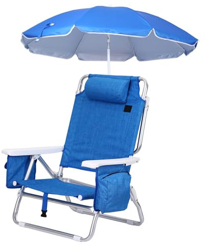 CDEN Backpack Beach Chair, Sand Chair, Beach Chairs for Adults, with Cooler and Umbrella, Cup Holder Outdoor, Camping, BBQ, Travel, Picnic (1 Pack)