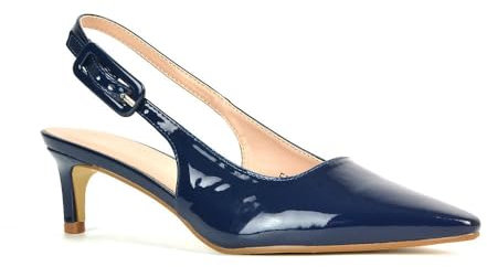 ESSEX GLAM Women's Slingback Court Shoes Ladies Stiletto Low Heel Evening Party Navy Patent Closed Toe Pumps Size 7