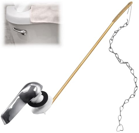 GOLD DEER Toilet Handle Lever Flush Replacement Universal Front Mount Toilet Handle Flush Handles Replacement Kit with Stainless Steel Flapper Chains,Gold