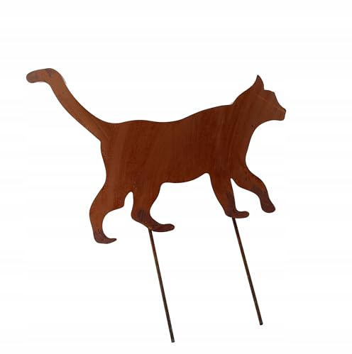 Kapaga - Gartenfigur aus Rost - Metall - Edelrost - Katze - Höhe 20 cm | auf Einschlagbeinen, Tierfigur, Dekofigur - Dekoration Gartendeko - Gartendekoration