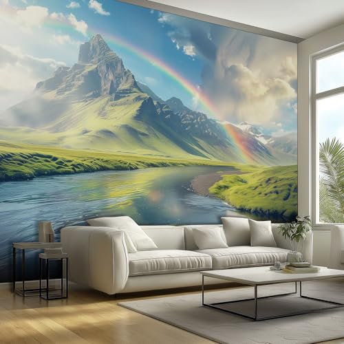 NOGAWA Papier Peint Montagne Arc en Ciel, Papier Peint Motif Paysage Naturel, Panoramique Décoration Murale Pour Salon, Chambre, Tapisserie Murales Intissé, Wallpaper Mural 250x175cm