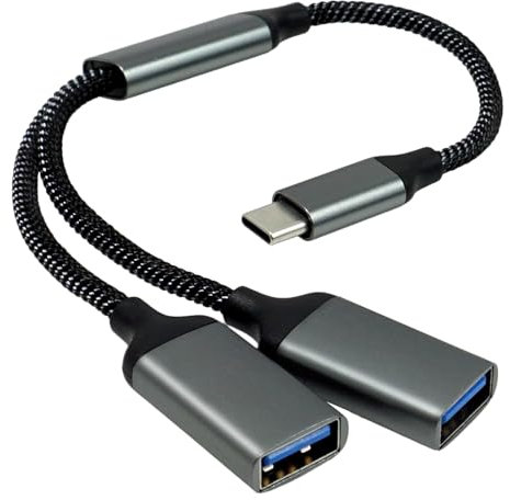 USB‑C Splitter 2-Port Type‑C Male to Dual USB 2.0 Female Adapter Multiple Multi Hub Compatible with Laptops, Phone, Mac, Car, PS5, Flash Drives, Keyboards, Mice, Printers, Ideal for Home & Office Grey